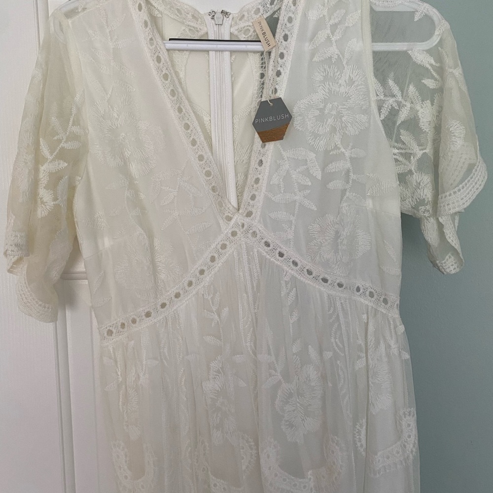 Pink Blush Boutique. Never worn. White Lace Maxi